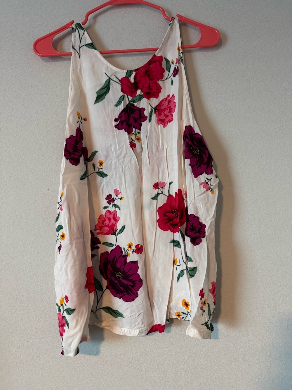 Old Navy White Floral Halter Tank Top - Pink & Purple Flowers